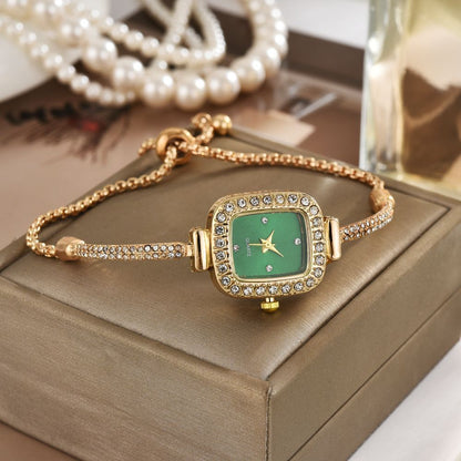 Pulling Rope Design Small Square Diamond Bracelet Watch
