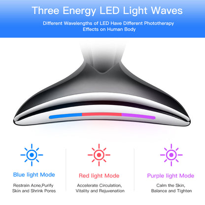EMS Microcurrent Neck & Face Lifting Device | 3-Color LED Photon Therapy for Skin Tightening & Double Chin Reduction