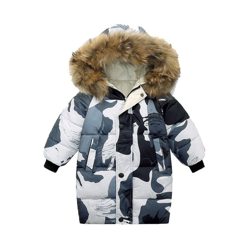 The Arctic Crest: Big Fur Collar Mid-Length Thickened Winter Coat