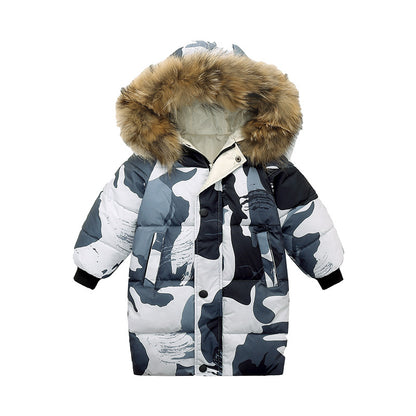 The Arctic Crest: Big Fur Collar Mid-Length Thickened Winter Coat