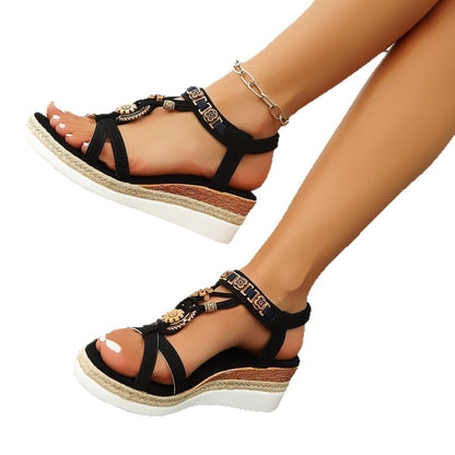 Open Toe Plus Size Thick Bottom Wedge Sandals