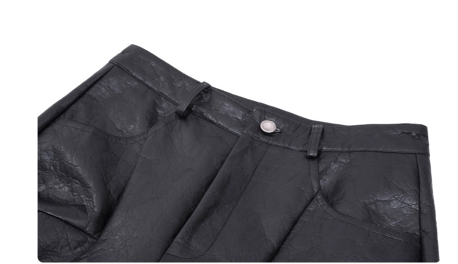 Special-Shaped Deconstruction Stitching PU Leather Pants Mens Autumn Avant-Garde Innovation