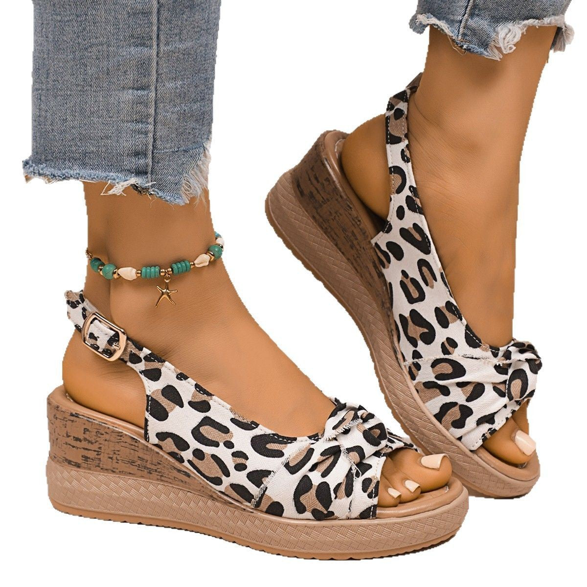 Women's Plus Size Hemp Rope Bow Wedge Casual Sandals