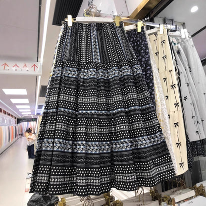 Polka Dot Contrast Color Cotton Stitching Skirt Women's Slimming