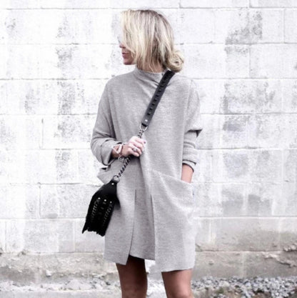 European And American New Autumn And Winter Fashion Round Neck Pocket Long Sleeve