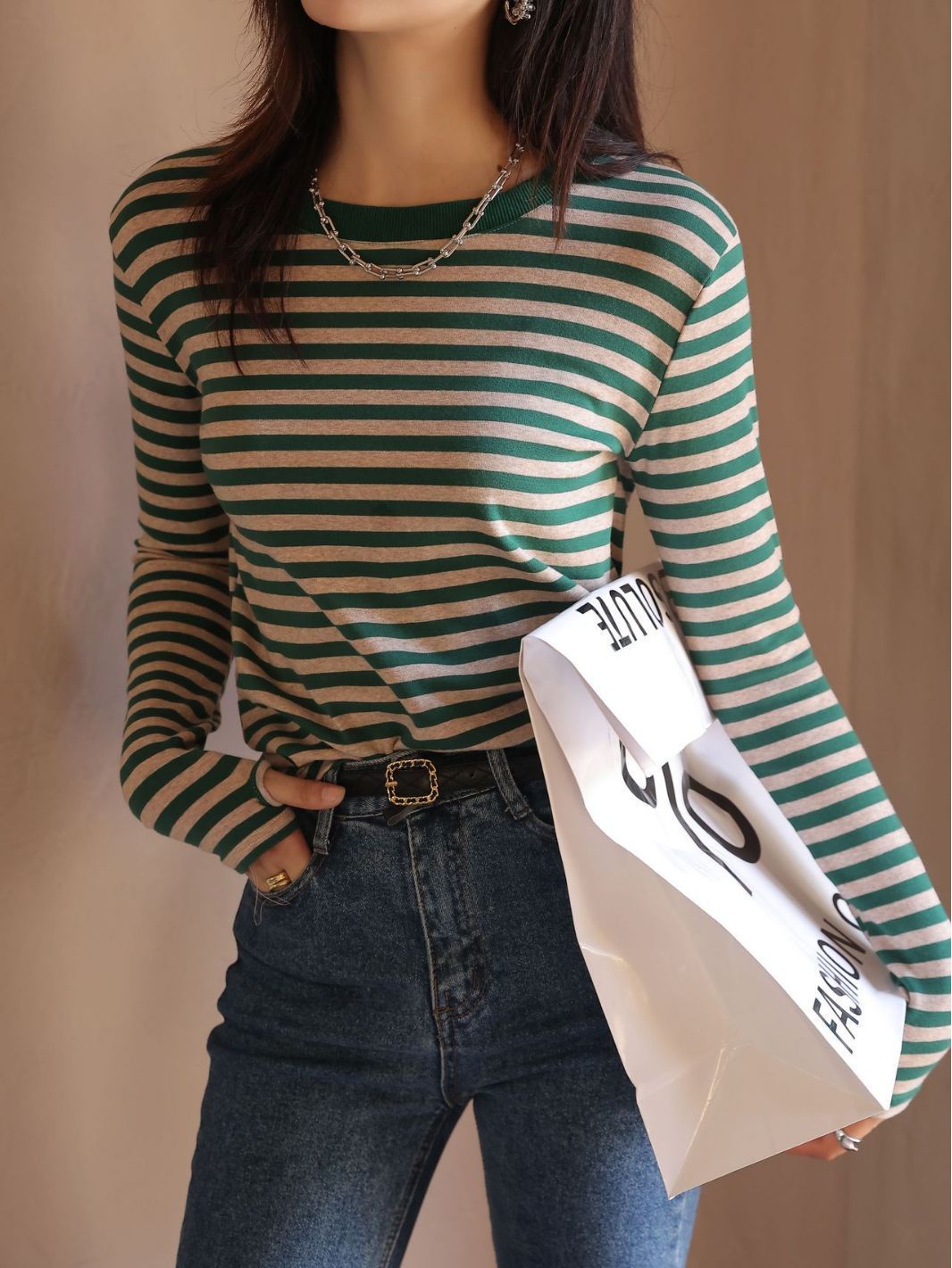 Women's Striped T-shirt Long Sleeve Bottoming Shirt