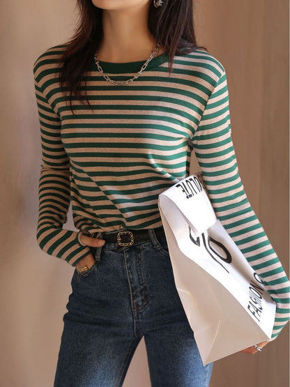 Women's Striped T-shirt Long Sleeve Bottoming Shirt