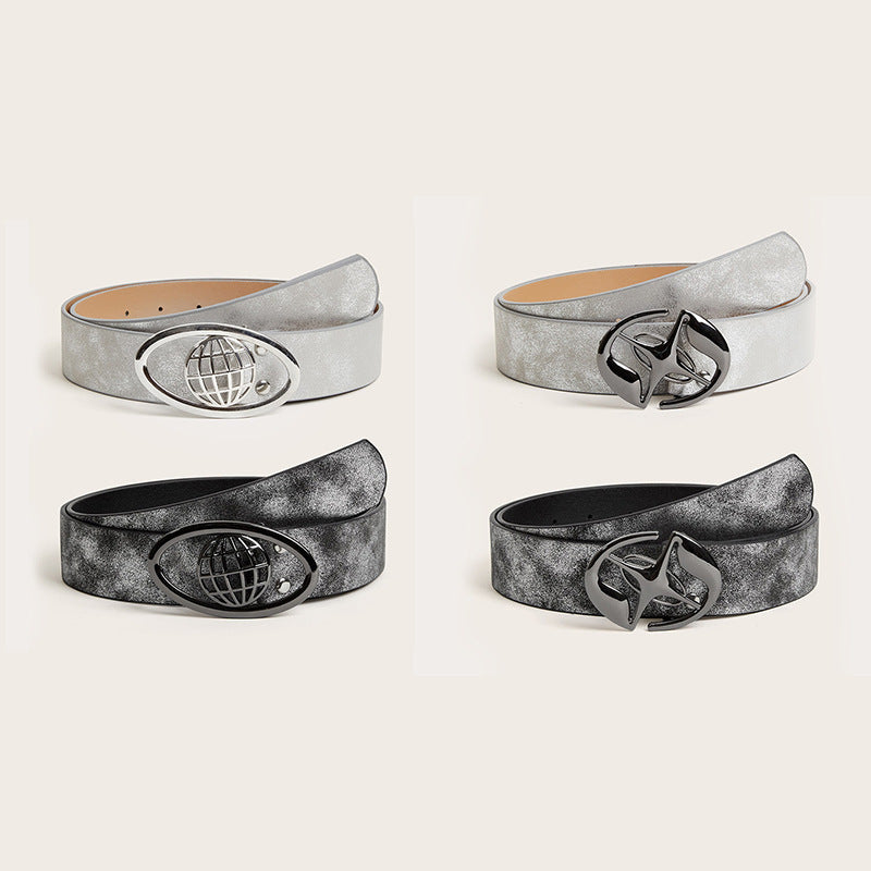 Retro Trendy Cool Oval Buckle Simple Female Ornament Belt