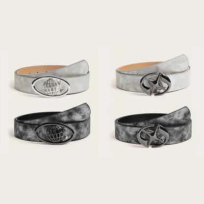Retro Trendy Cool Oval Buckle Simple Female Ornament Belt