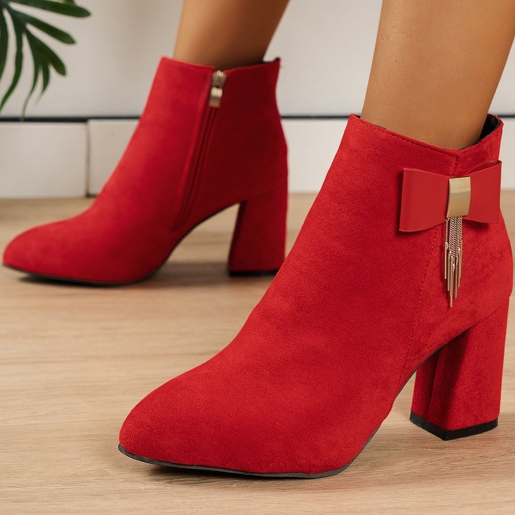 New Festive Chunky Heel Side Zipper Boots