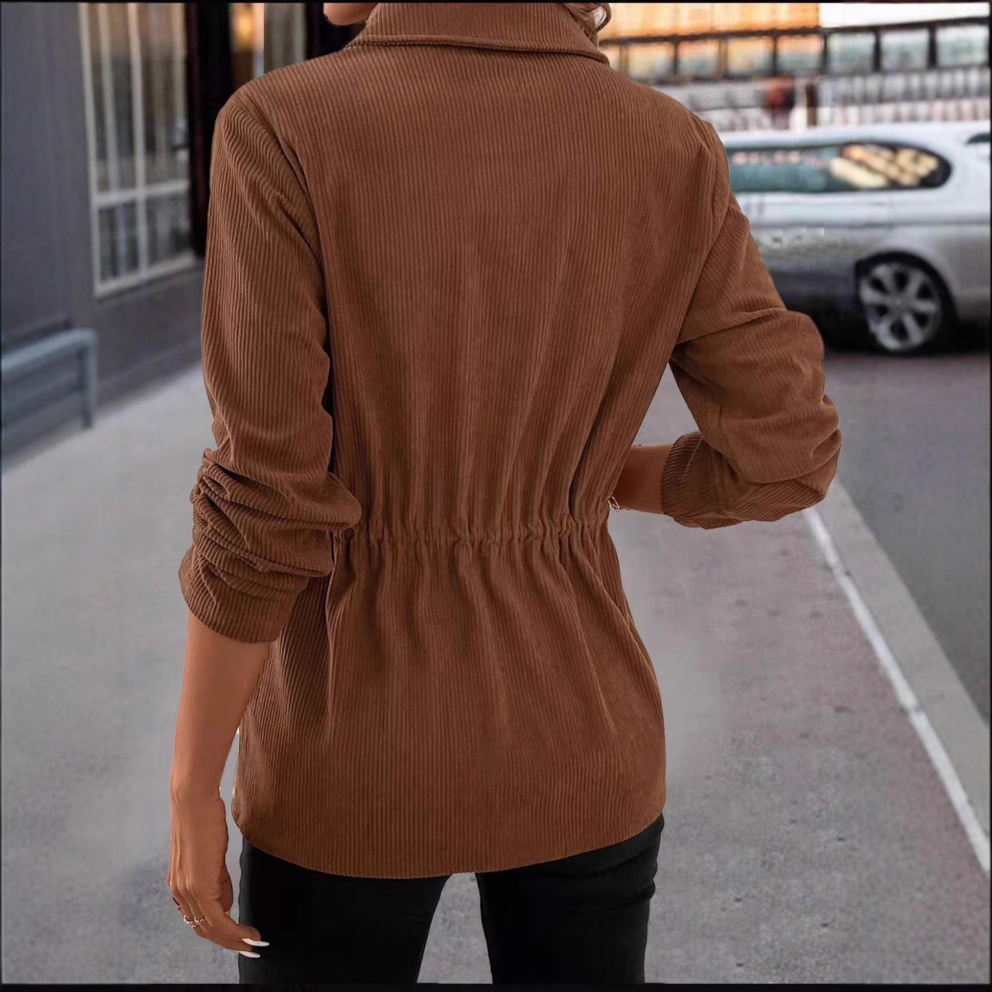 Spring And Autumn Corduroy Jacket Women's Casual Simple Solid Color Polo Collar