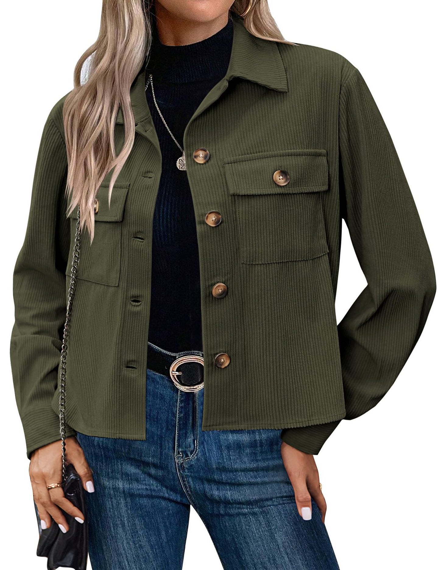 Women's Fashion Casual Short Short Corduroy Button Jacket