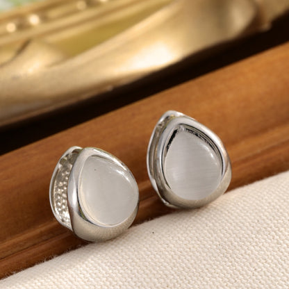 Cat's Eye Stone Water Drip Ear Buckle Female Niche Retro Luxury High End Earrings