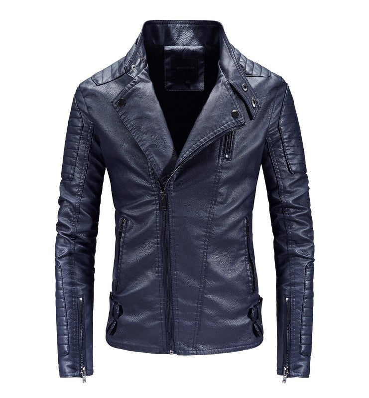 Trendy Leather Jacket Mens Fleece-Lined PU Jacket Contemporary Warmth