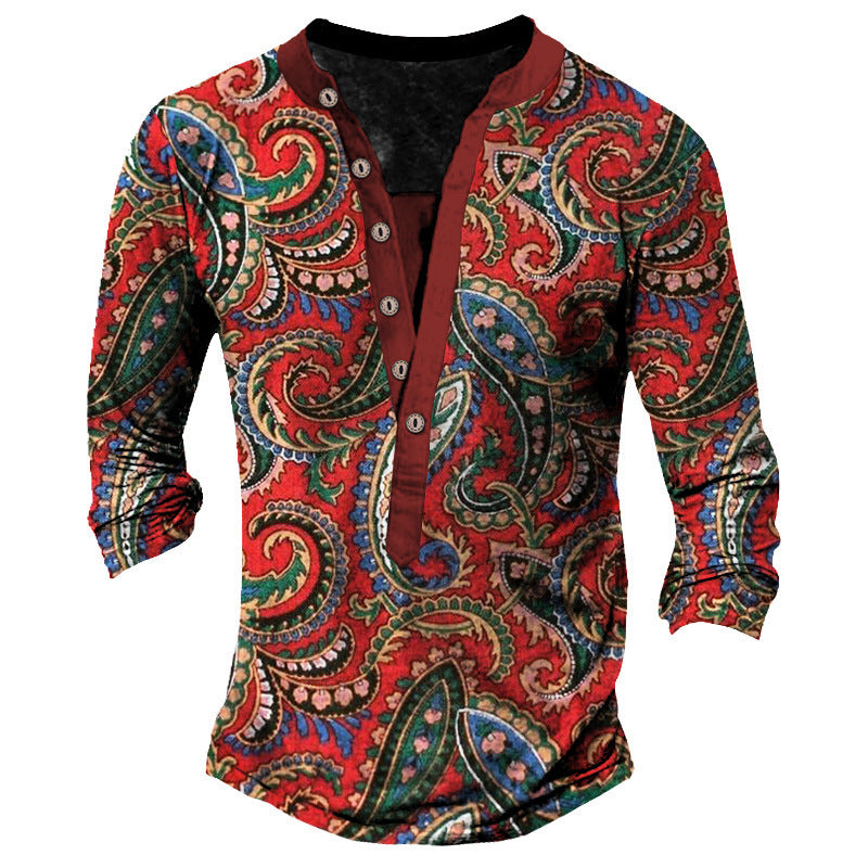 Heritage Retro Henry Neck Printed Long Sleeve T-Shirt