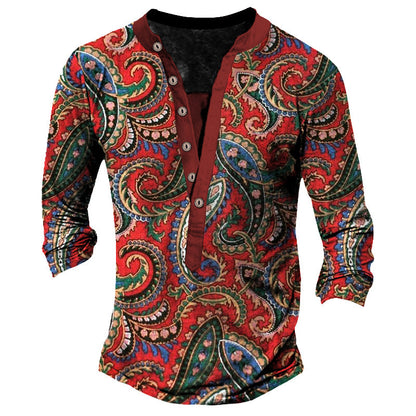 Heritage Retro Henry Neck Printed Long Sleeve T-Shirt