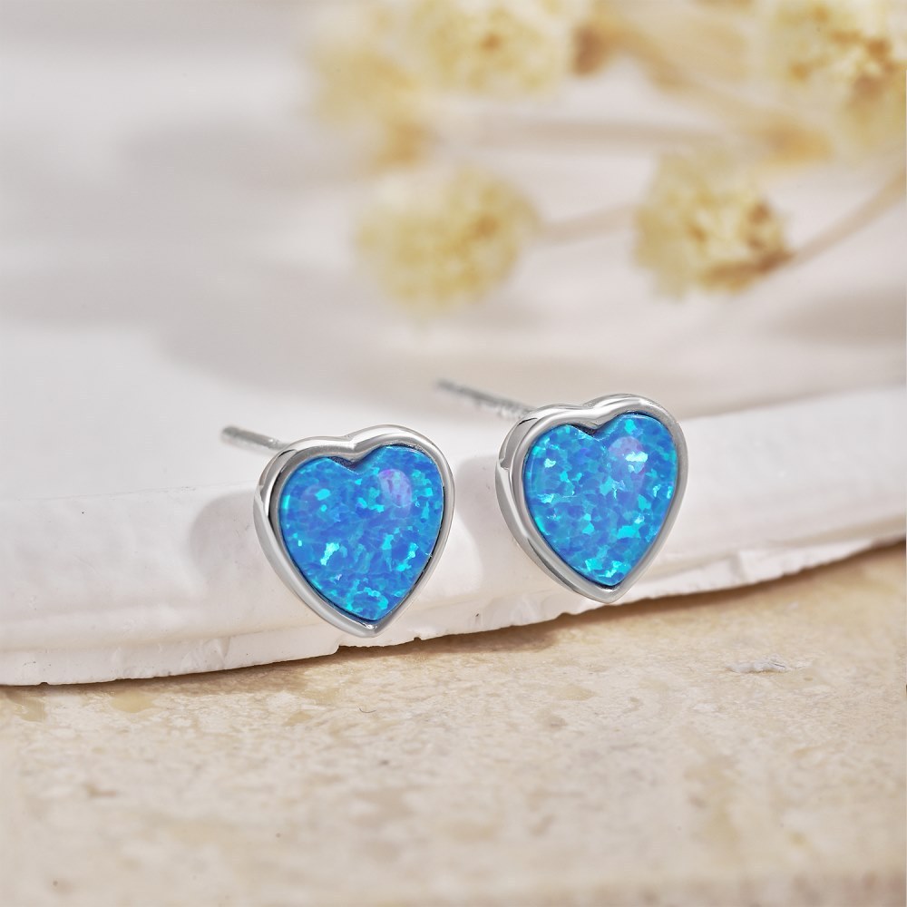 Japanese And Korean 925 Silver Love Opal Earrings Female Niche Lightweight