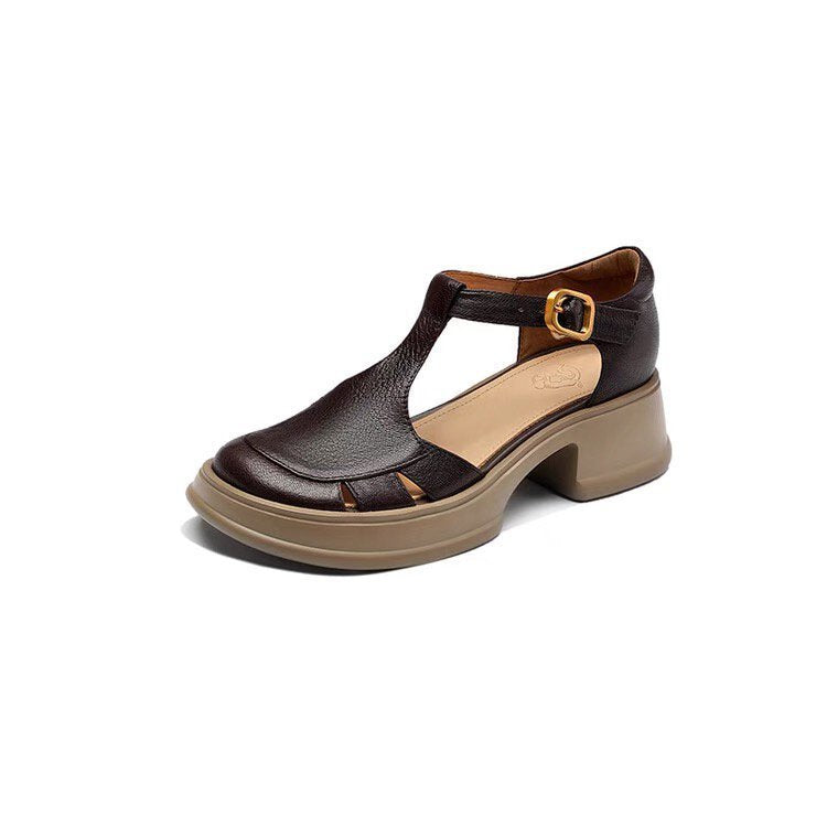 All-match Retro Small Chunky Heel Platform Ankle-strap High Heels