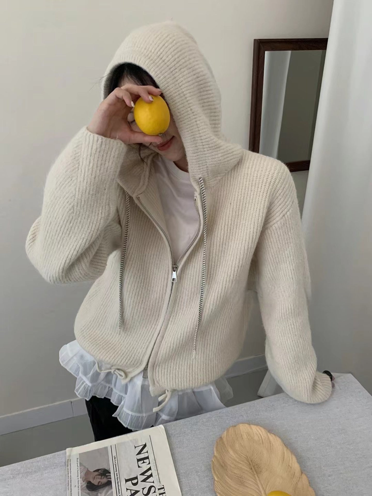 Double Zipper Hooded Knitted Niche Sweater Coat