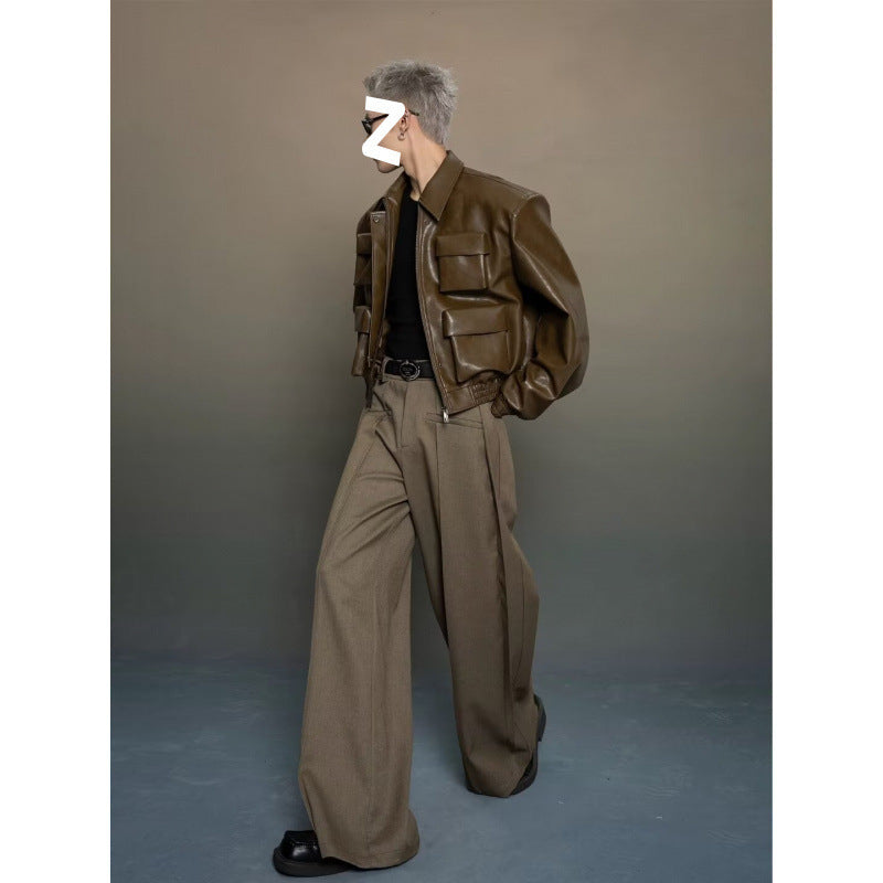 Trendy Korean Style Cutting Design Leisure Leather Jacket Top Precision Fashion