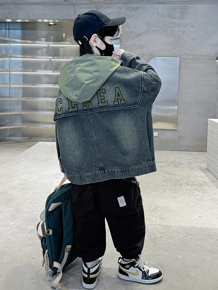 The Rugged Indigo: Older Boy Fleece-Lined Denim Performance Coat