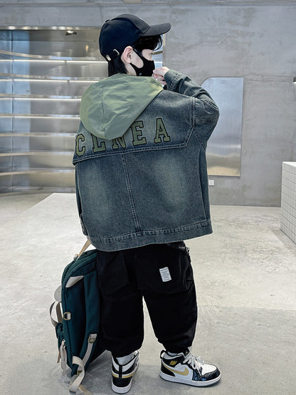 The Rugged Indigo: Older Boy Fleece-Lined Denim Performance Coat