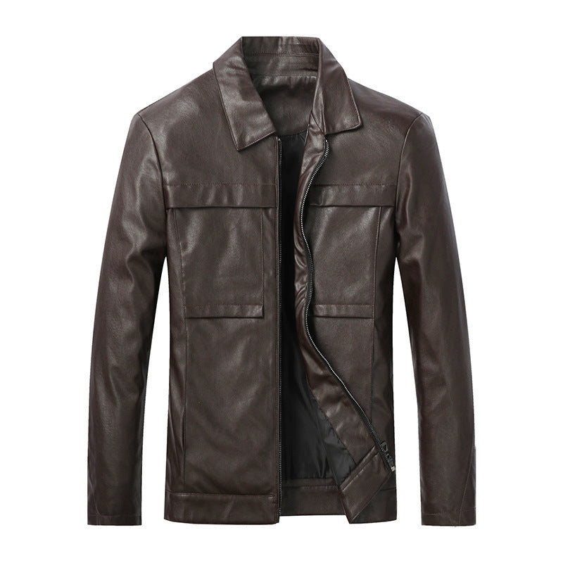 Mens Motorcycle Leather Jacket Slim Lapel Casual Biker Heritage
