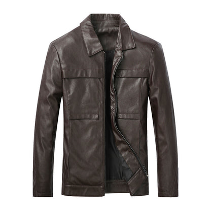 Mens Motorcycle Leather Jacket Slim Lapel Casual Biker Heritage