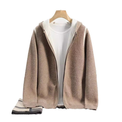 Mens Hooded Loose Casual Knitted Wool Sweater Cardigan Coat Relaxed Texture
