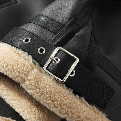 Winter Fleece-Lined Thickened Short Sheepskin Leather Coat Compact Warmth