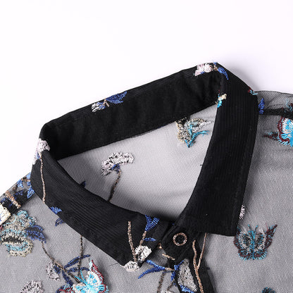 Ice Silk Hollow Breathable Floral Short Sleeve Shirt