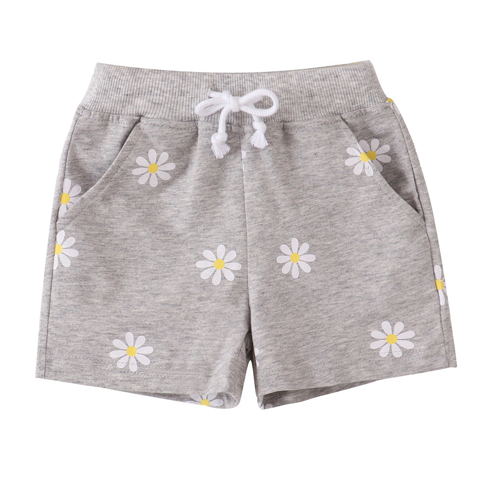 Girls' Light Gray Printing Little Daisy Shorts