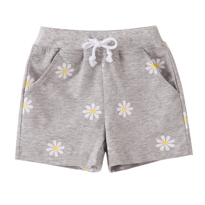 Girls' Light Gray Printing Little Daisy Shorts