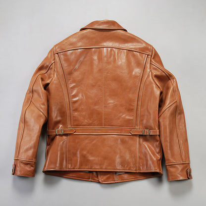 Bear Leather Jacket Mens Lapel Oil Wax Cowhide Coat Rugged Texture