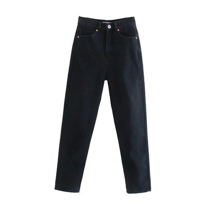 Women's Solid Color High Waist Loose Casual Denim Trousers