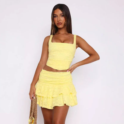 Women's Solid Color Lace Skirt