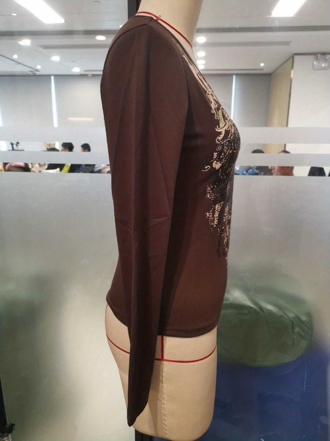 Printed Round Neck Long Sleeve Knitted Long Sleeve T-shirt