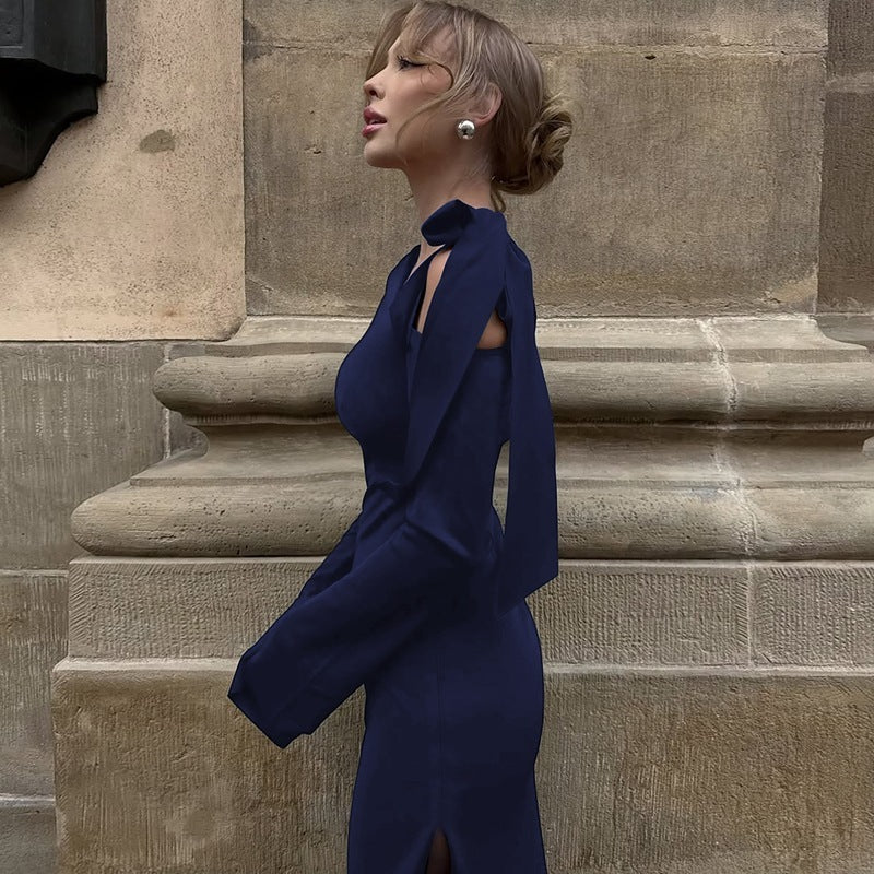 Sexy Off-the-shoulder Waist Split Long Sleeve Dress