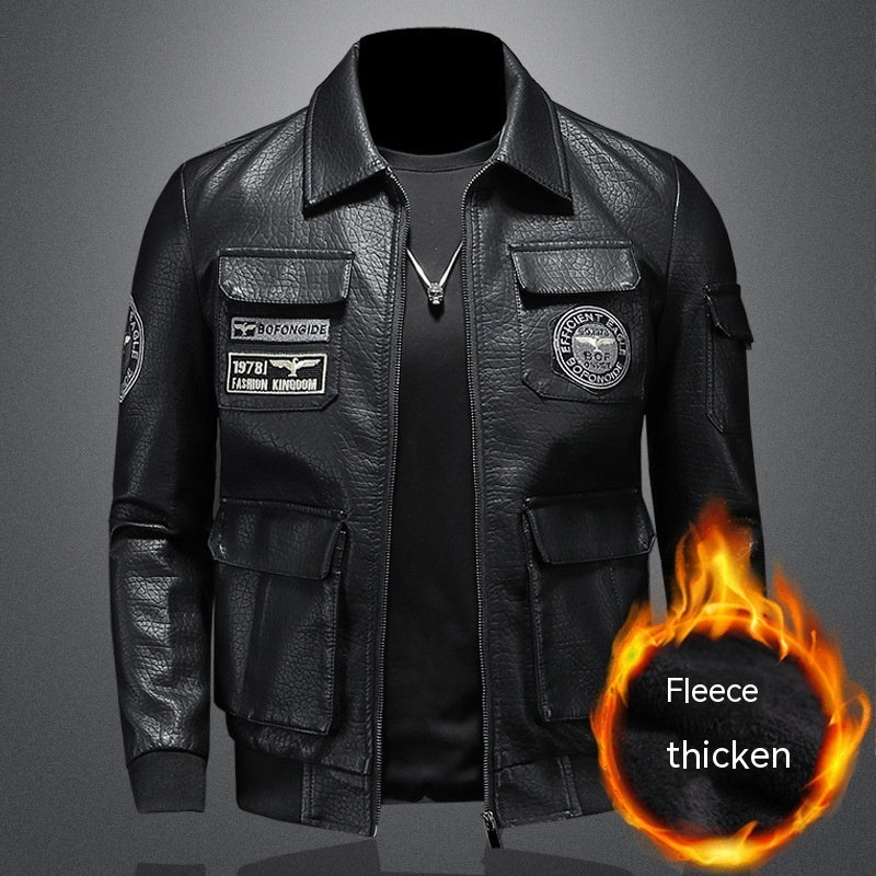 Autumn Winter New Mens Casual Leather Coat Slim Fit Mastery