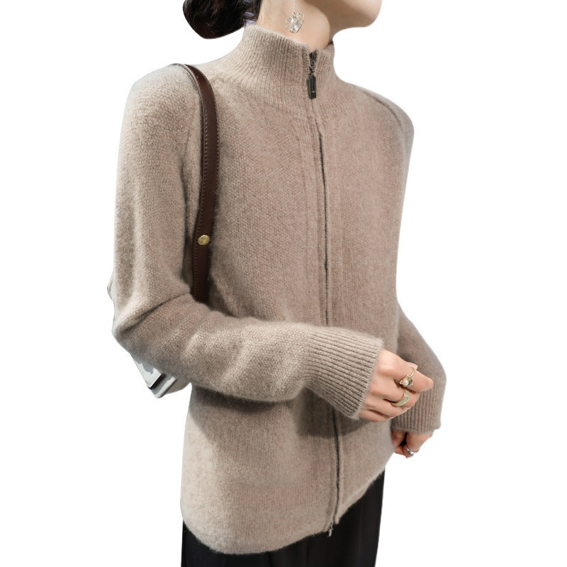 Seven-pin Thickened Double Zipper Half Turtleneck Knitted Cardigan Coat Sweater