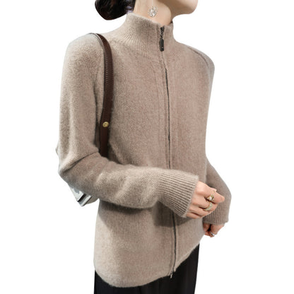 Seven-pin Thickened Double Zipper Half Turtleneck Knitted Cardigan Coat Sweater