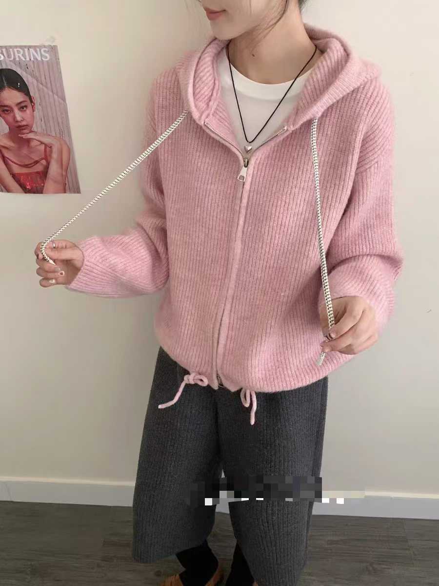 Double Zipper Hooded Knitted Niche Sweater Coat