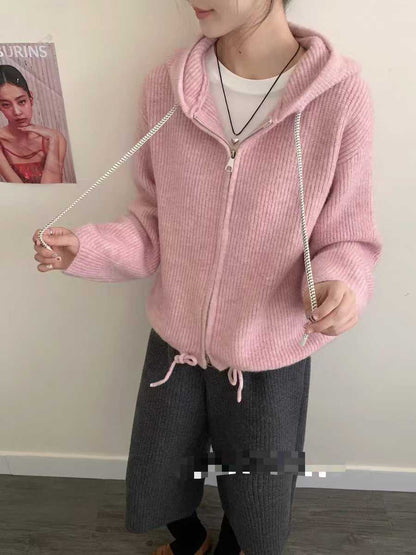 Double Zipper Hooded Knitted Niche Sweater Coat