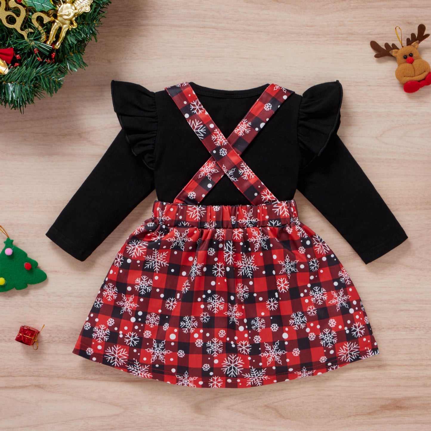 The Yuletide Skirt: Christmas Print Tee & Plaid Skirt Set