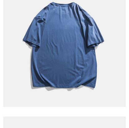 Japanese Retro Dropped Shoulder Letter Print T Shirt Men