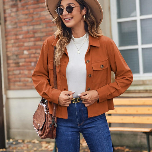 Women's Fashion Casual Short Short Corduroy Button Jacket