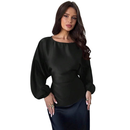 Casual Round Neck Lace-up Waist Shirt For Women