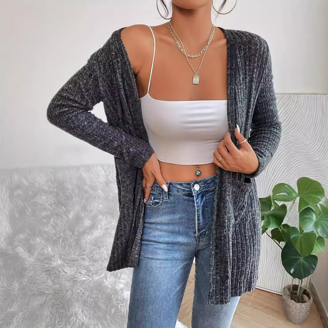Knitted Cardigan Pocket Long Sleeve Coat Sweater