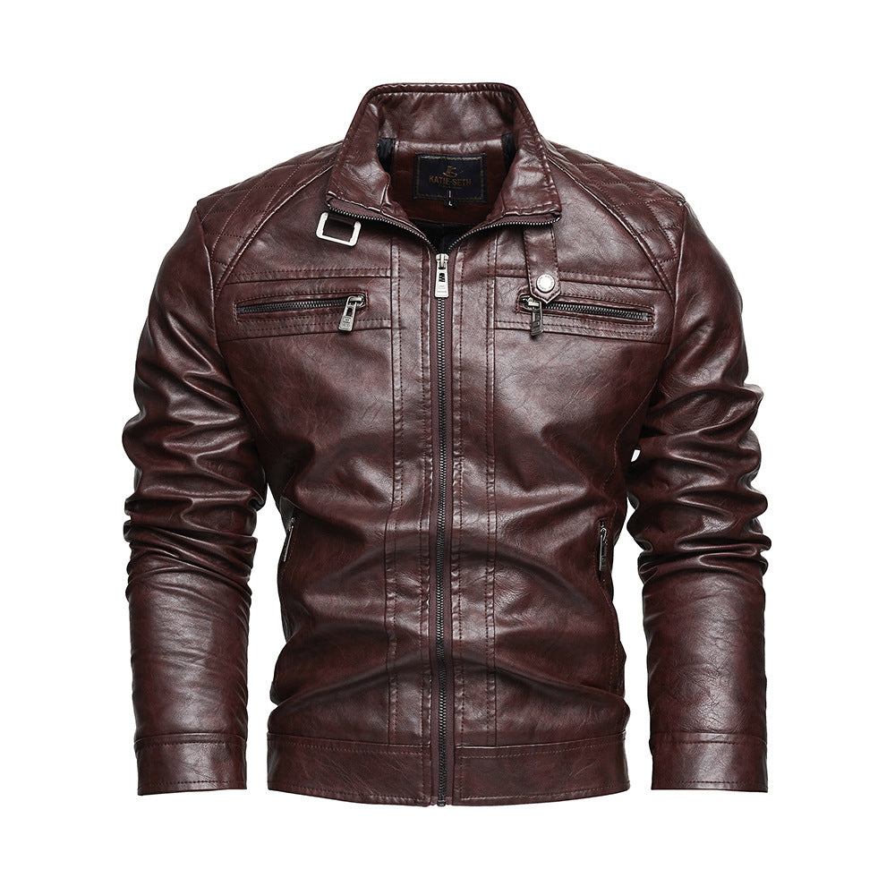 Personalized Trendy Pocket PU Leather Coat Trendy Men Leather Jacket Signature Utility