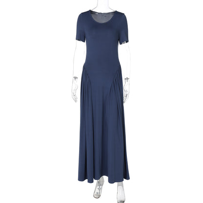 Women's Fashionable Elegant Slim-fit Solid Color Short-sleeved Dress